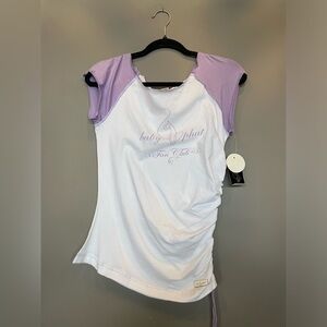Baby Phat White Top with Lavender Cap Sleeves and Side Ruching